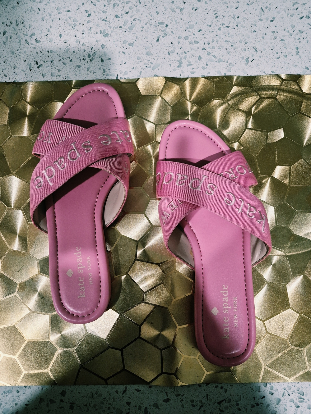 kate spade Pink Crisscross Logo Slide Sandals Size 7.5